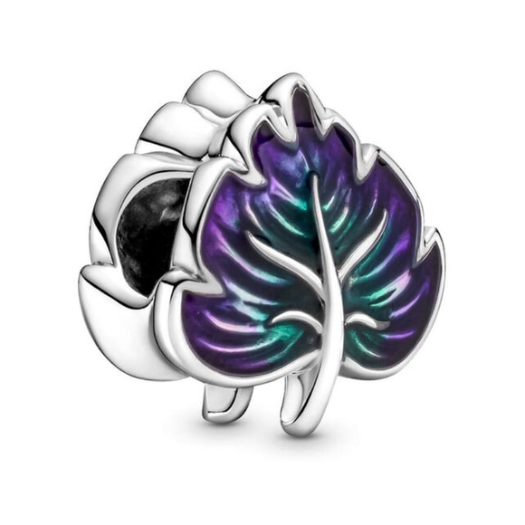 Retired Pandora Purple & Green Leaf Enamel Charm Sterling Silver 925 EUC - Picture 1 of 10